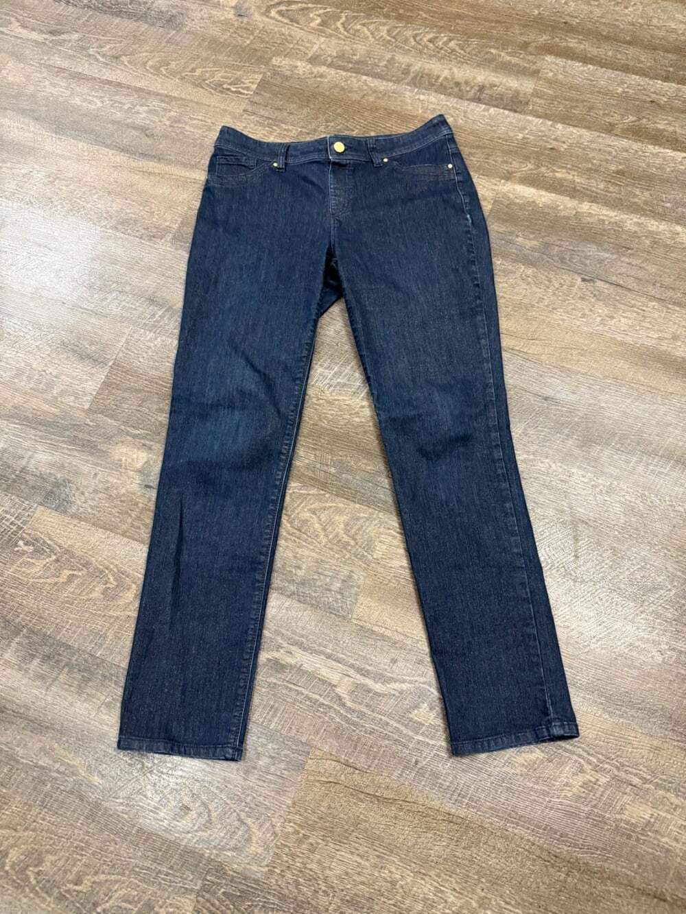 Chico's Platinum Jeans Size 0 US-4 Blue Mid-Rise Straight 29 Inseam Gold Sparkle